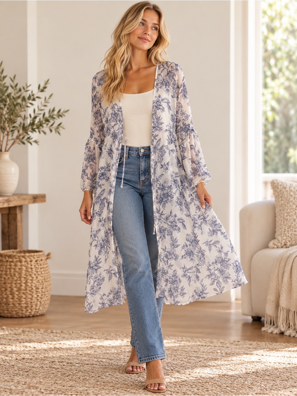 Band of Gypsies Blue Floral Sheer Duster
